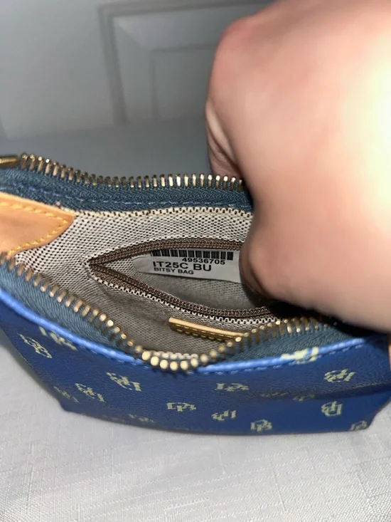 Dooney & Bourke Bitsy Bag Navy & White Micro Top-Handle Bag with Brown Trim - Picture 8 of 12